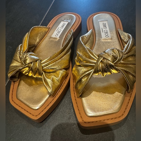 Jimmy Choo Gold Knot Sandals - Picture 1 of 3